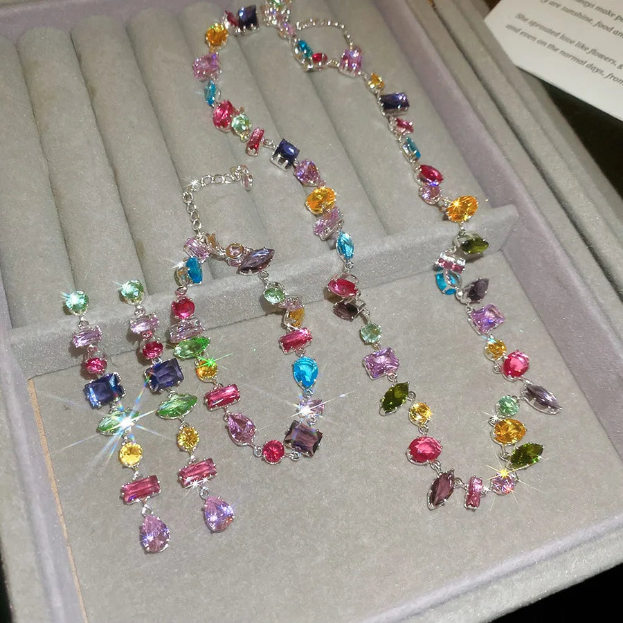 Colorful Crystal Zircon Necklace & Bracelet Set