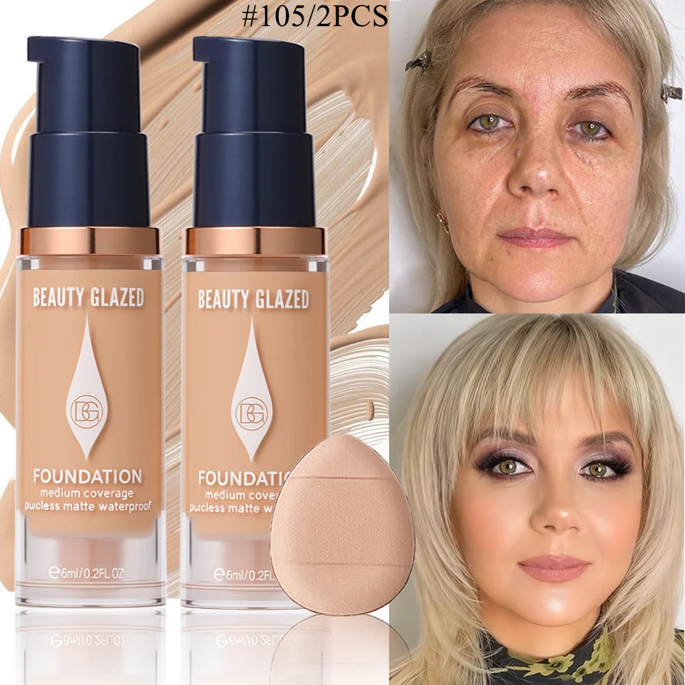 Matte Foundation Set With 2 Foundations Full Coverage 5 Shades For All Skin Types Long Lasting Waterproof Mini Size