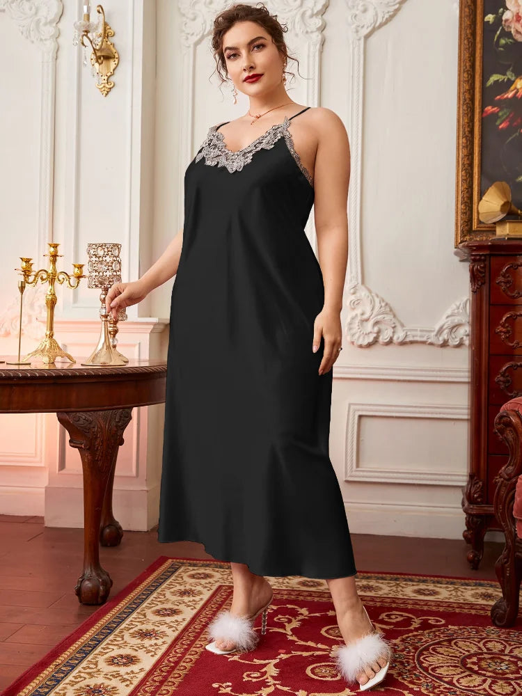 Extra Large Size Long Loungewear 150kg Plus Size Ins Trend Maxi Nightdress Sexy Loose Ice Silk Suspender Nightgown Summer Pajama