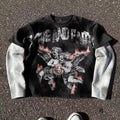 Gothic Fake Two Piece Long Sleeve Red Eye Pattern Spliced T Shirt Autumn Popular Select Dark Punk Fashion Cotton Tops