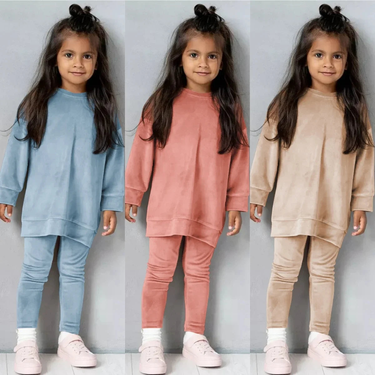 Kids Tales Unisex Velvet Sweatshirt and Pants Set - Thick Fleece
