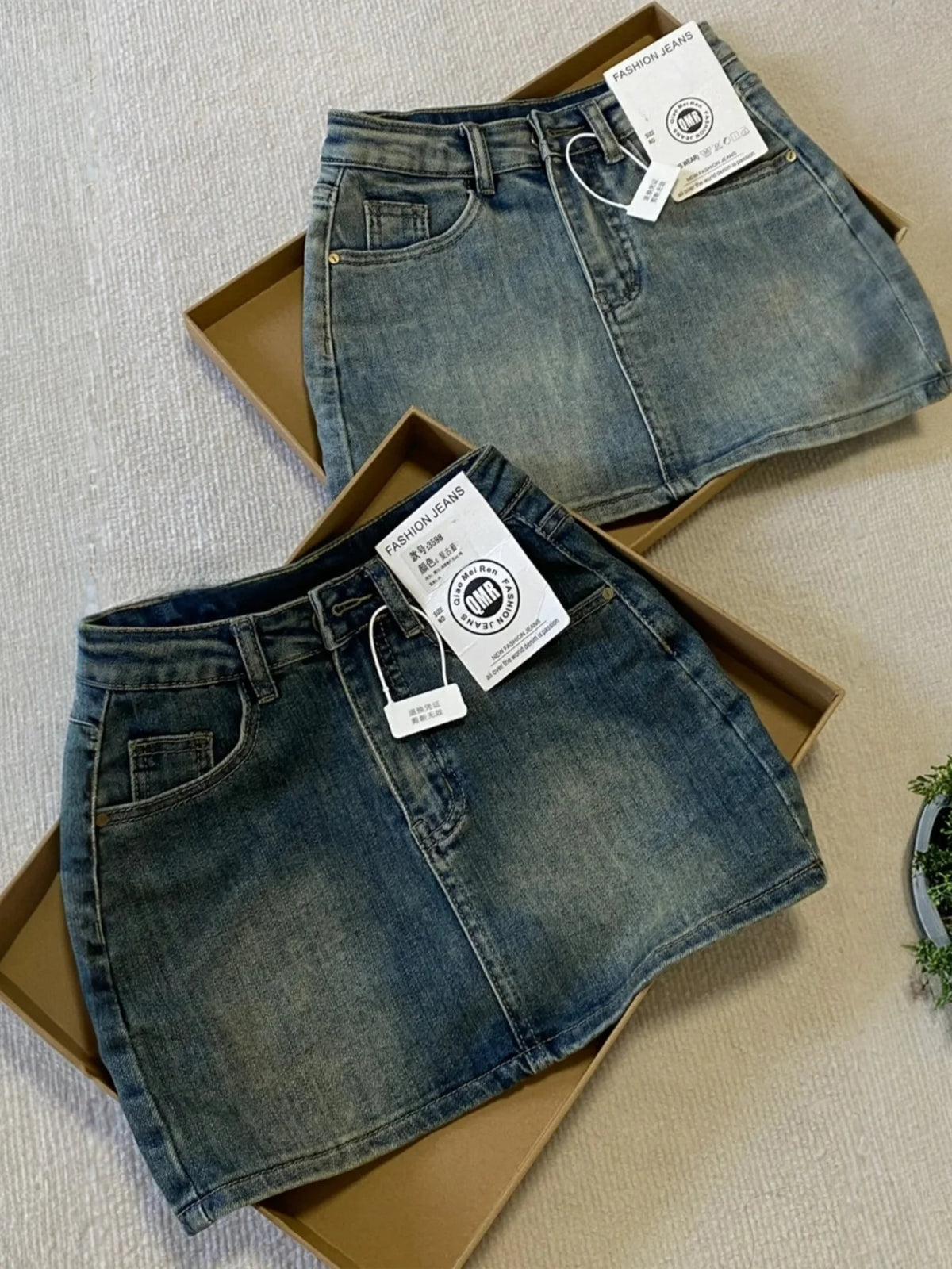 Hot Girl Denim  Skirt Summer plus Size Women's Pear Body Shape Slimming A-Line Short Skirt High Waist Non-Stretch Denim