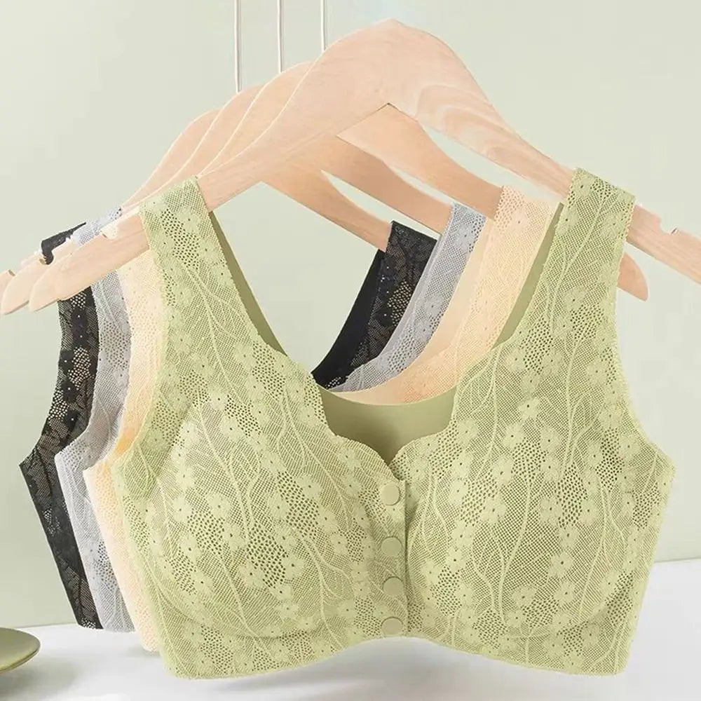 Without Steel Ring Sexy Lace Underwear Comfortable Thin Tank Top Bra Wireless Floral Printed Bras for Older Women Seniors
