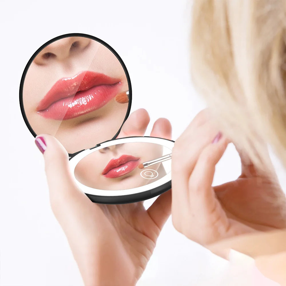 Pocket Mirror With Led Light Compact Makeup Mirror Small Mirrors Wholesale Mini Hand Folding Cute Mirror With Magnification