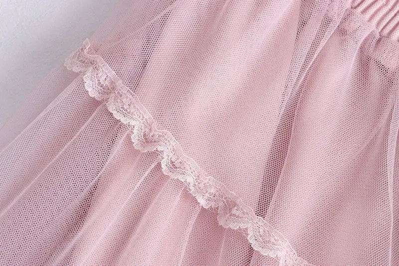 Sweet Lace A-Line Half Skirt Women's Spring Summer New Style Elastic Waist Slimming Cake Skirt High Waist Polyester Fiber