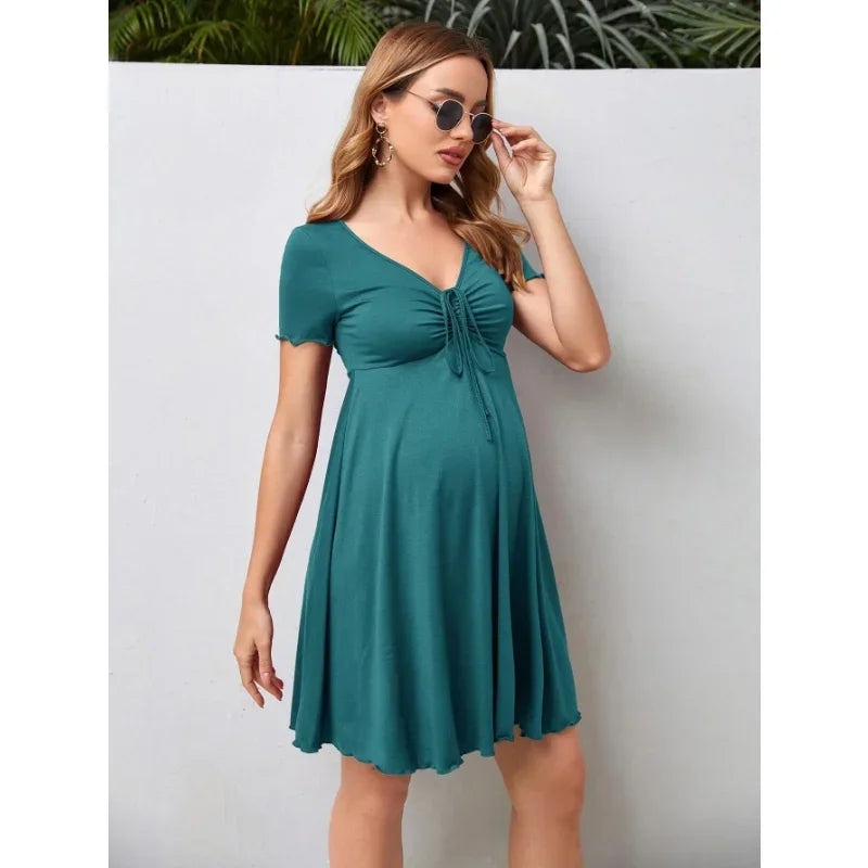 Women's V-Neck Maternity Dress – Loose Fit, Plus Size