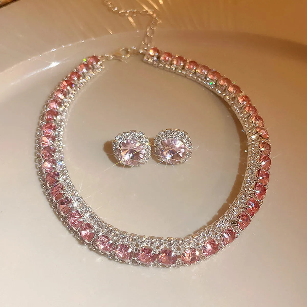 Women'S'S Rhinestone Decorated Necklace & Earringstrendy Jewelry Set Fashionable Accessories For & Daily Clothing Decor