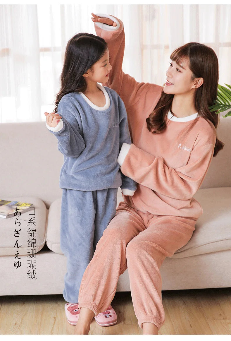 Flannel Pajama Pullover Top Winter Toddler Children Baby Coral Fleece Warm Sweatshirt Pant 2pcs Boy Girl Kids Fall Sleepwear Set