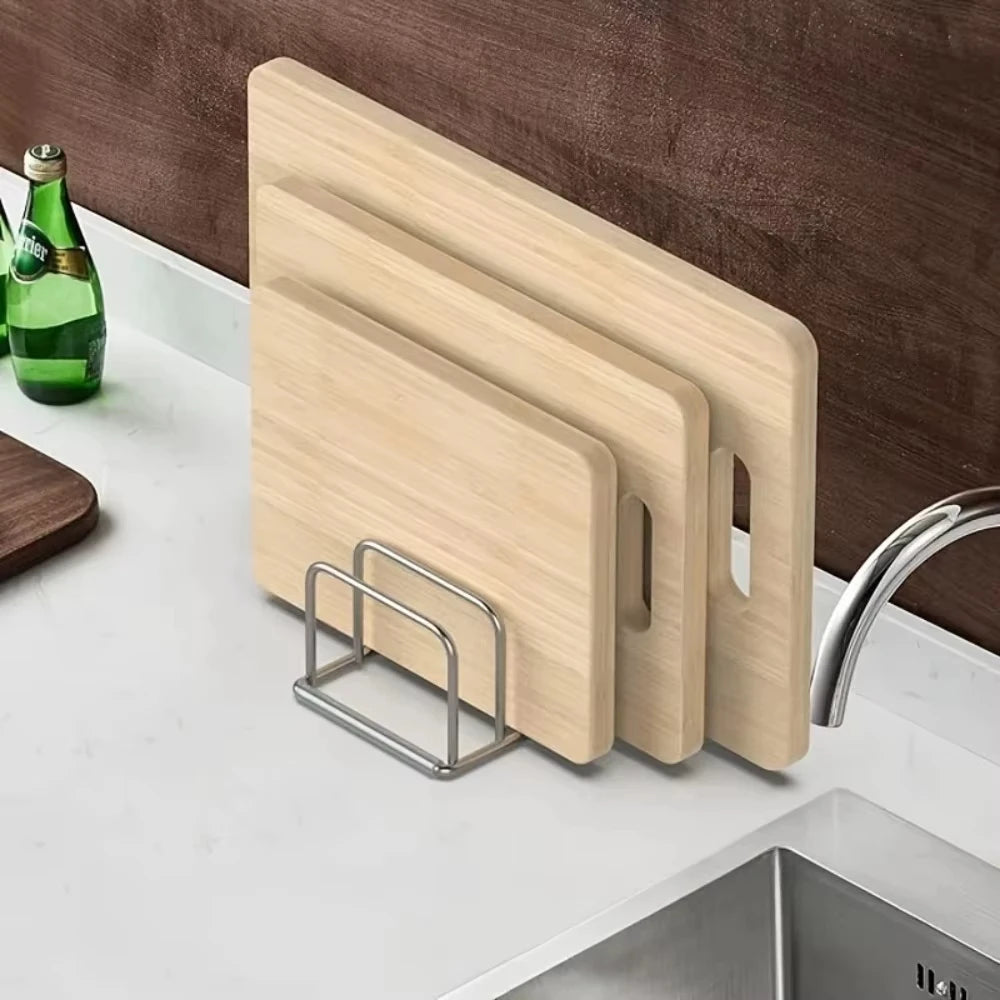 1 soporte de acero inoxidable para tapas de ollas y tablas de cortar, combinado, que ahorra espacio - Estante de encimera resistente, organizador de cocina