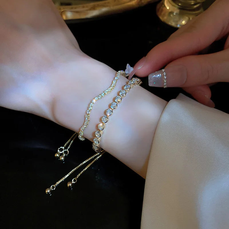 Wave Geometry Adjustable Bracelet Bangle Luxury Fashion Rhinestone Crystal Bracelets Women'S Wedding Wristband Jewelry