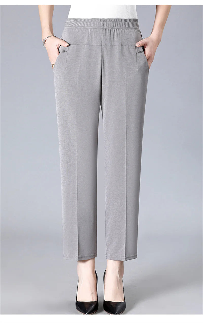 Middle Aged Women'S'S Pants 2026 New Summer Thin High Waiste Elastic Loose Straight Pants Female Casual Trousers 5Xl 6Xl 7Xl 8Xl