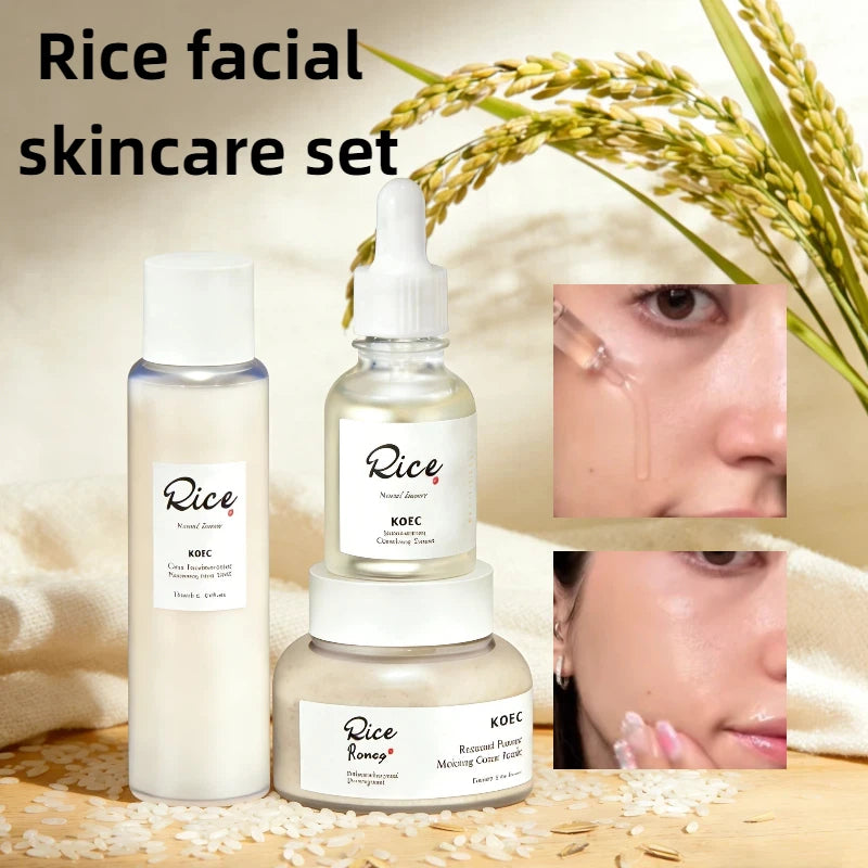 3pcs Rice Honey Facial Skincare Set Rice Extract Moisturizing Essence Facial Soothing Toner Honey Revitalizing Overnight Mask