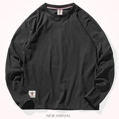Retro Autumn Men Long Sleeve O Neck T Shirt 100 Percent Cotton Soft Washed Vintage Style Tee