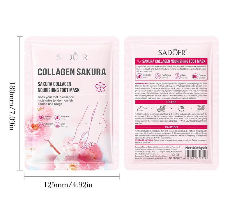 5 Pairs SADOER Collagen Sakura Nourishing Foot Mask Moisturizes Exfoliates And Nourishes Tender Smooth Feet Skin Care Masks