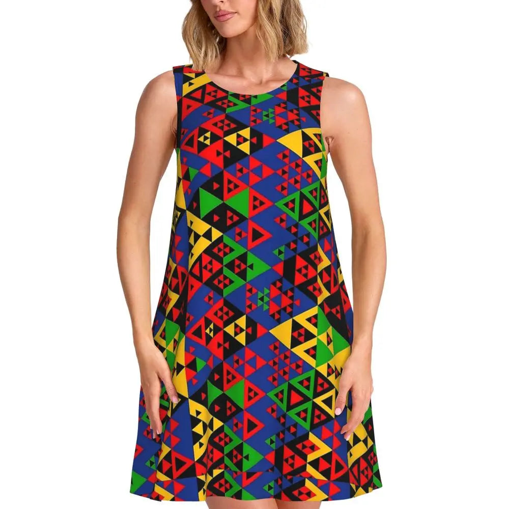80s Color Block Print Dress Modern Dresses Female Sleeveless Street Fashion Tank Dress Day Print Oversized Vestidos