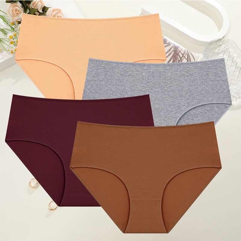 Plus Size Womens Comfort Cotton Panties Set High Waist Seamless Breathable Underwear 4 Pack S To 2XL