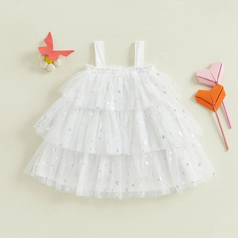 1-9Y Cute Kids Girl Tulle Mesh Lace Dress Bow Front Heart Sleeveless Layered Tulle Dress Plush Heart Ball Cake Dress Costume