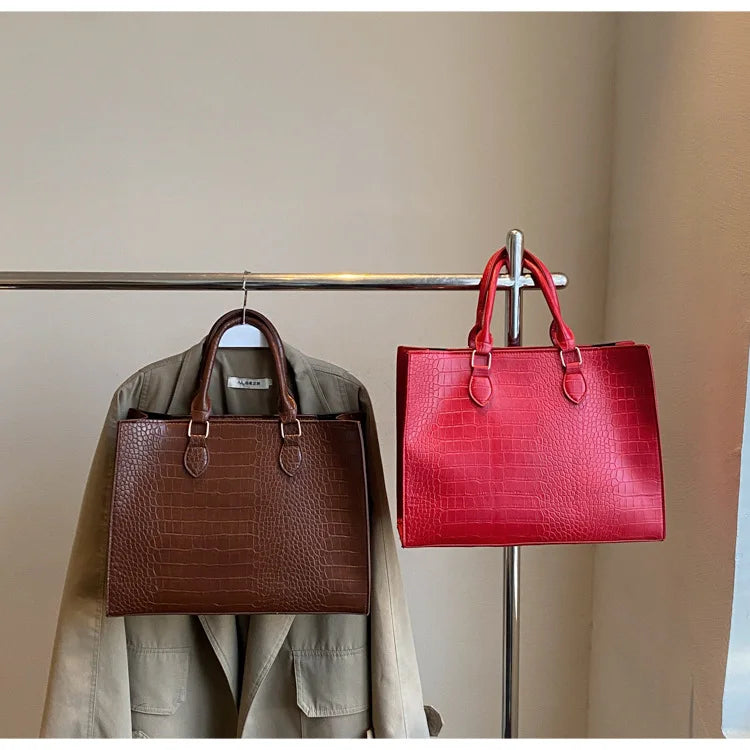 Spring 2025 Large Capacity Fashionable Handbag Casual Commuting Trendy Crocodile Pattern Tote Bag Street Style PU Material