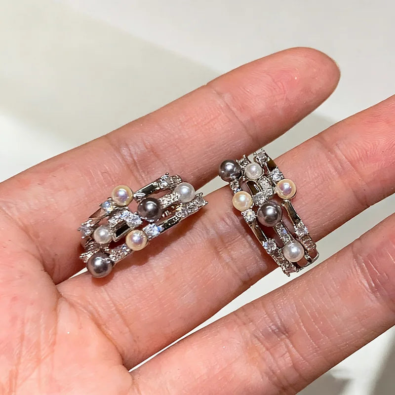 Cold Wind Imitation Pearl Zircon with Multi Layer Metal Open Rings 2026 Gothic Girl's Trendy Jewelry Luxury Jewelry For Women
