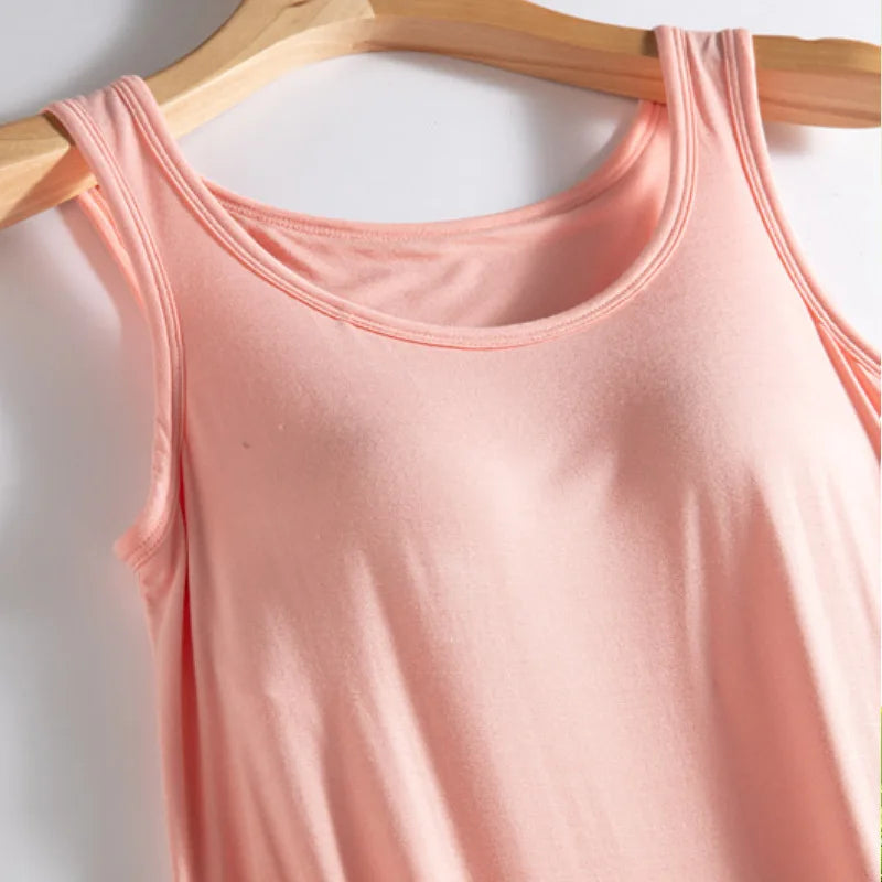 New Modal Women's Summer Tank Tops with Chest Cushion Cup Cover One Piece Home Sleepwear Female Underwear Pajamas Nightgowns