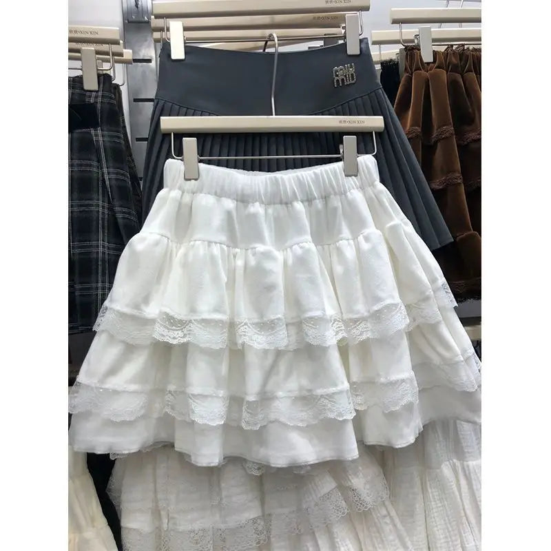 Japanese Y2k Cute Ruffled Plaid Skirt Punk Rock Subculture Cake Skirts Japanese Preppy Style Casual New Women Skirts Lolita Lace