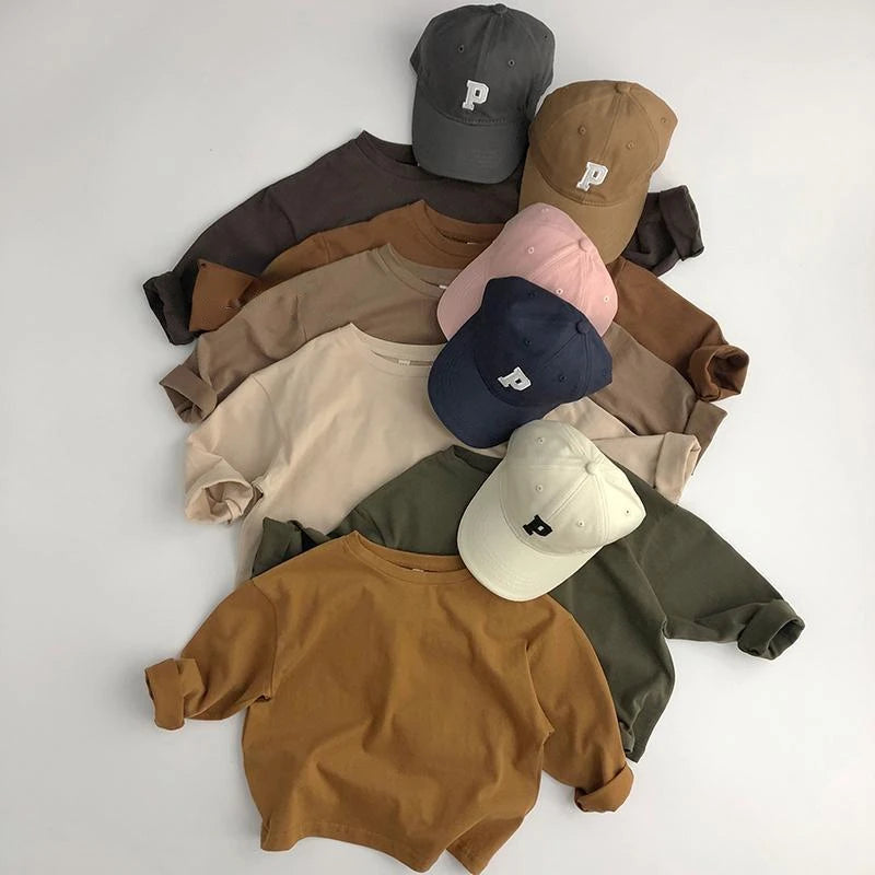 Autumn New Solid Color Children's Cotton T-shirt Long Sleeved Boys and Girls Top Fashion Children's Wear Baby T-shirt
