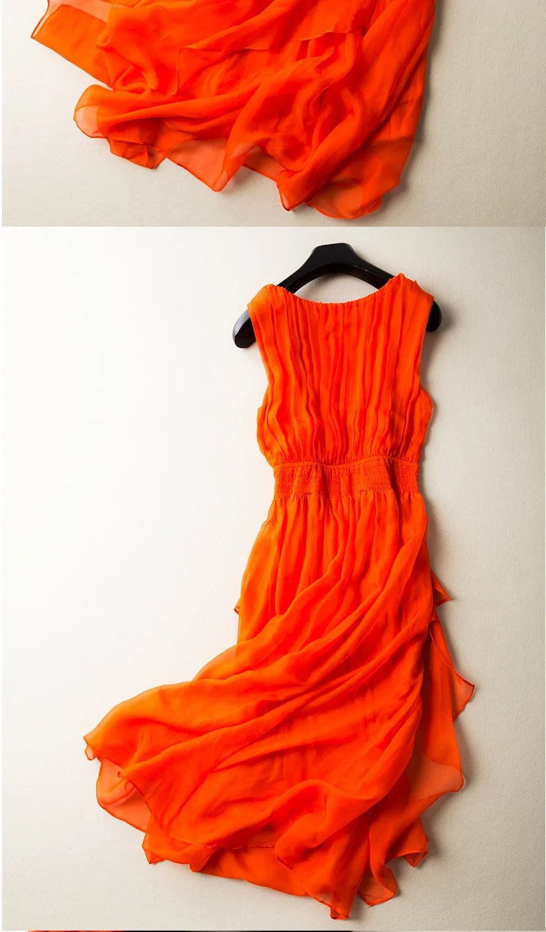 100% Mulberry Silk Dress Slim Silk Dress 2024 Summer Women's Clothing Super Fairy Beach Dresses Long Elegant Dresses For Women