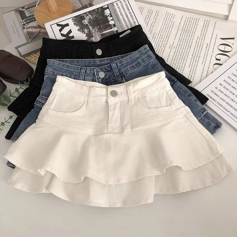 Girls Kids Stretch Denim A Line Skirt Puffy Layered Mini Skirt Summer 2026 Korean Style Fashion Casual Party School Wear