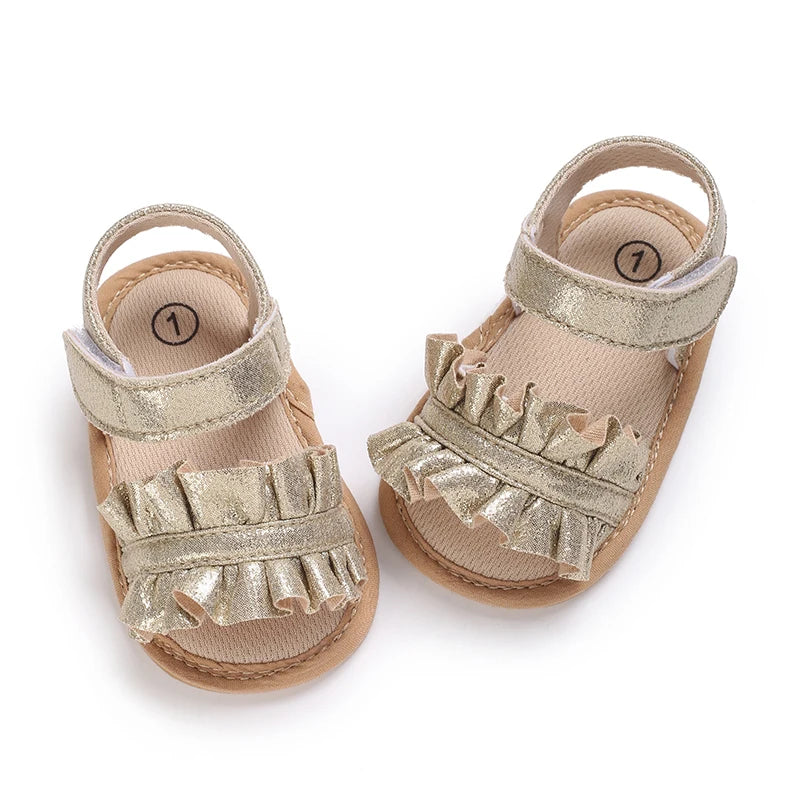 Spring and summer fashion new item fine sparkling bow hem sandals for baby girls, comfortable and breathable walking shoes