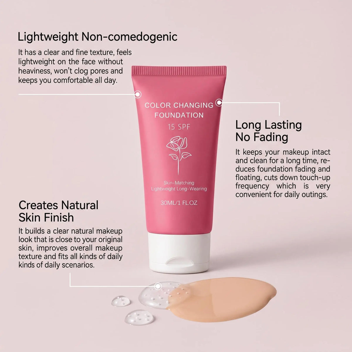 Korean Color Changing Foundation Liquid, 30g SPF 15 Makeup Base