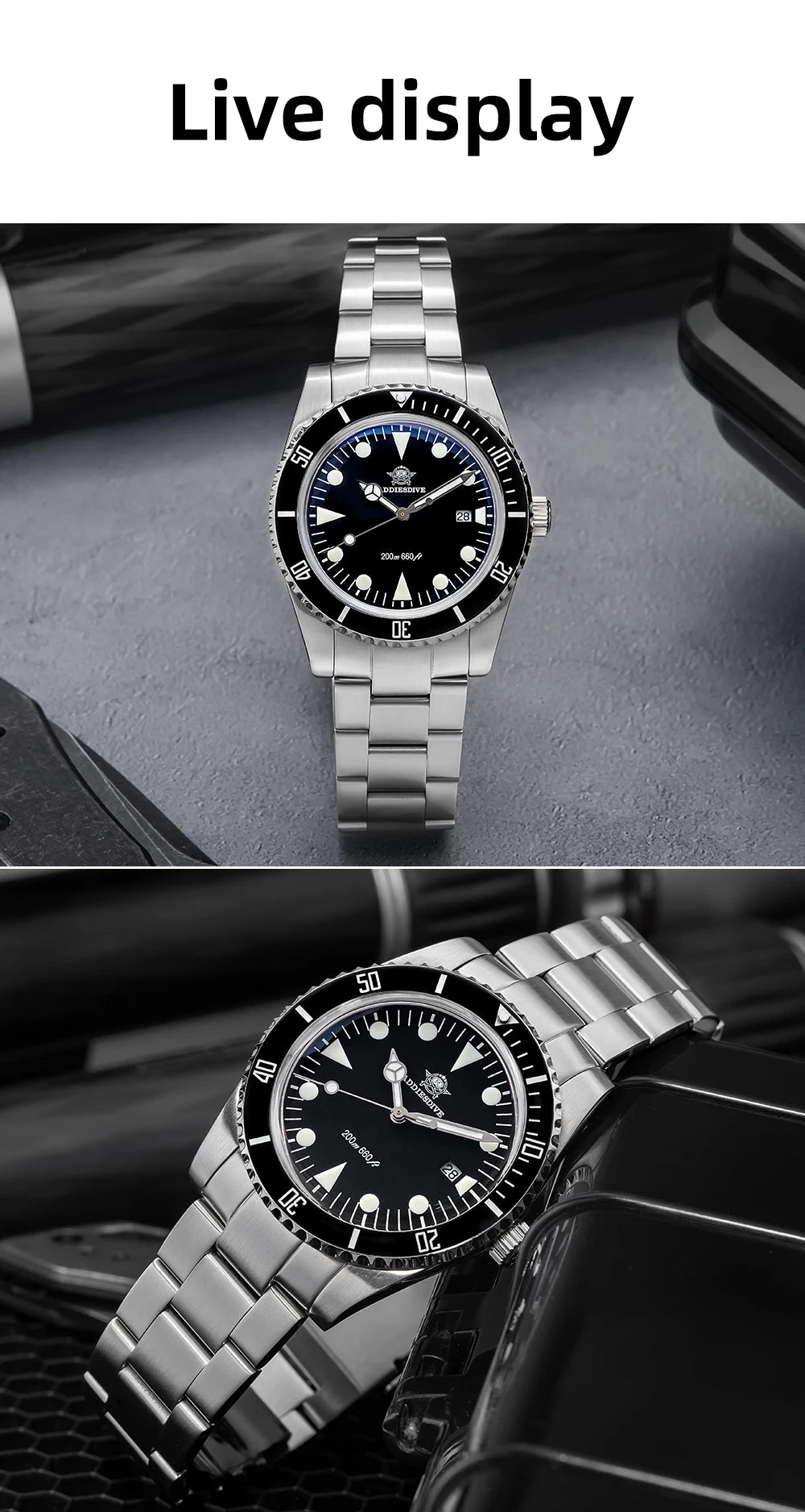 ADDIESDIVE Men's Diving Watch Stainless Steel Ceramic Bezel Quartz Watch Men's BGW9 Luminous 200m Waterproof  Men's Watch