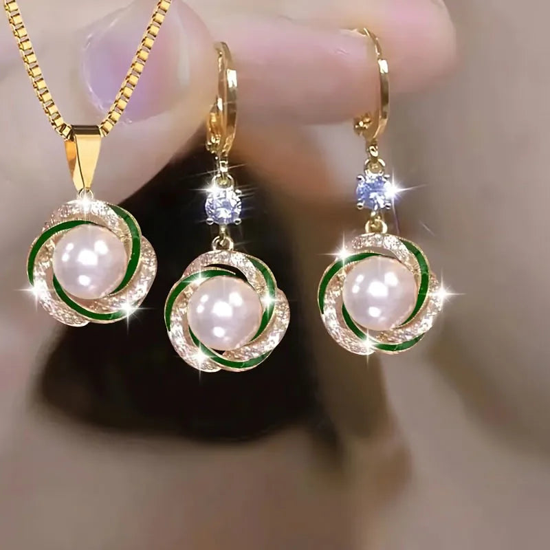 3Pcs Shining Zircon Luxury Elegant Jewelry Sets For Women'S Trendy Versatile Necklace Earrings Jewelry Birthday Gifts