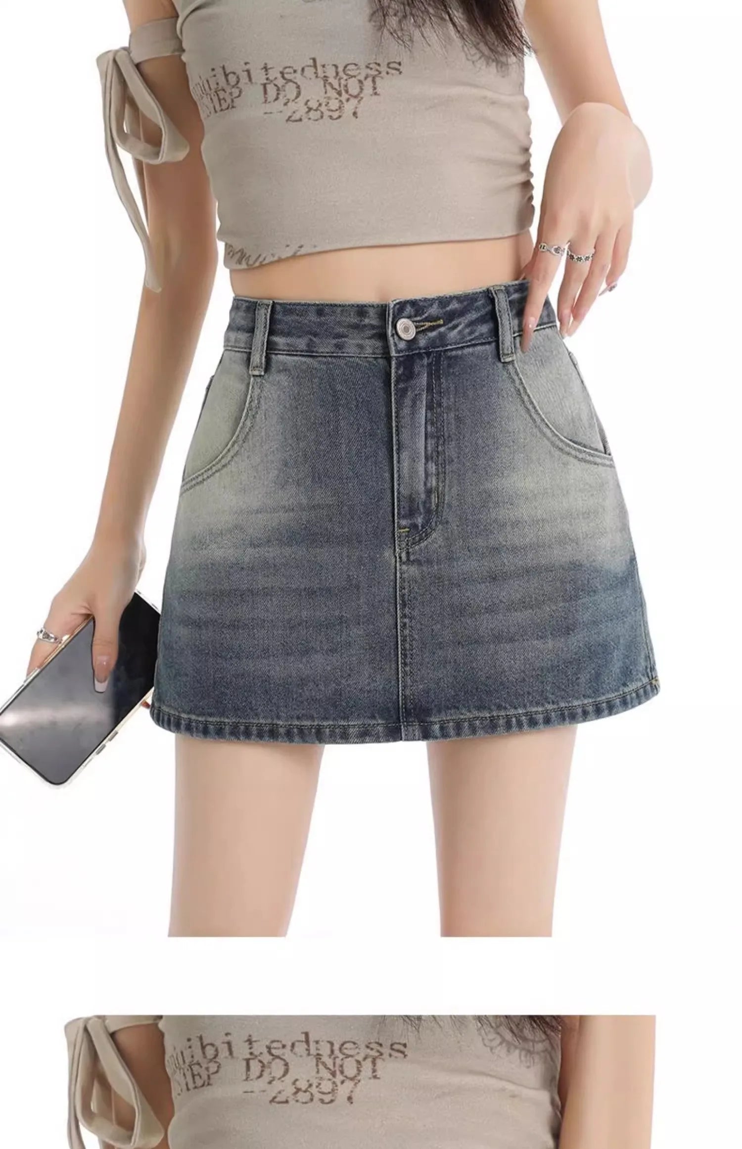 Retro American Washed Slim Fit Denim  Skirt Women Summer Hot Girl High Waist Bodycon Anti Exposure a Line Half Body Skirt