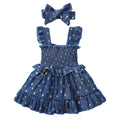 3-24Months Infant Baby Girl Dot Slip Blue Dress Toddler Girl Summer Fashion Princess Dresses With Headband 2Pcs Set