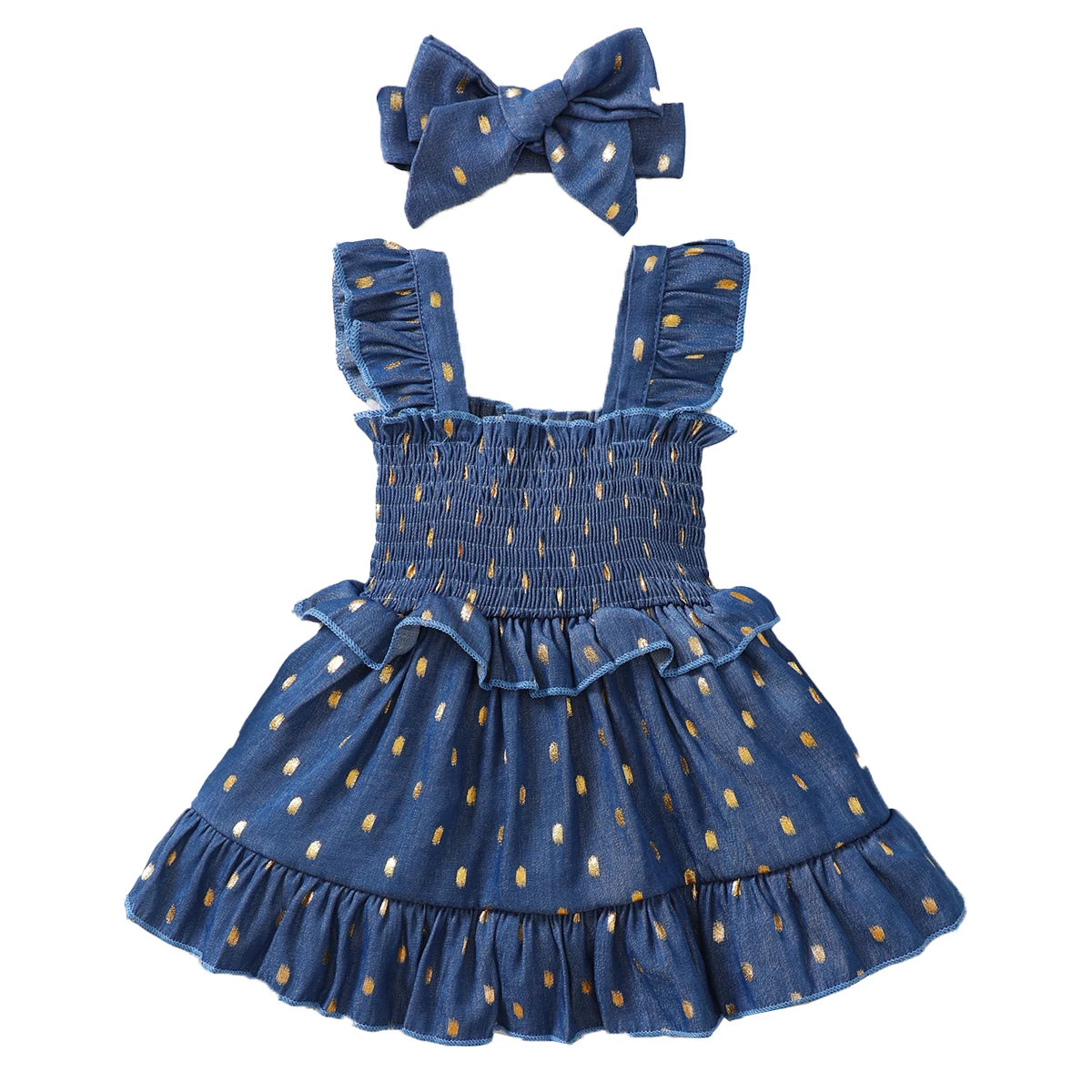3-24Months Infant Baby Girl Dot Slip Blue Dress Toddler Girl Summer Fashion Princess Dresses With Headband 2Pcs Set