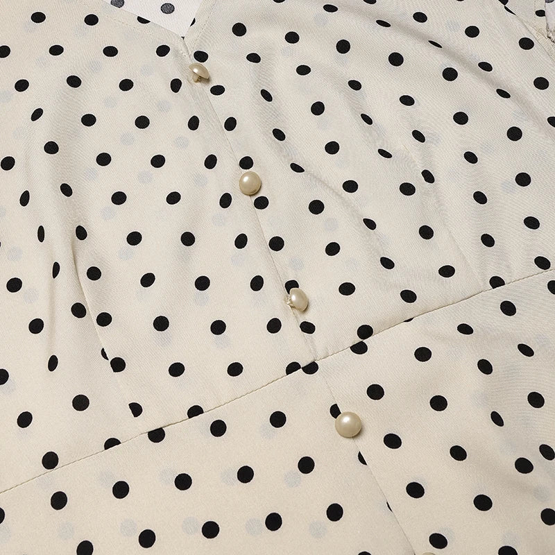 ZANZEA Summer Polka Dots Printed Women Dress Elegant Casual Holiday Beach Ruffled Sundress V Neck Short Sleeve Work Midi Dresses