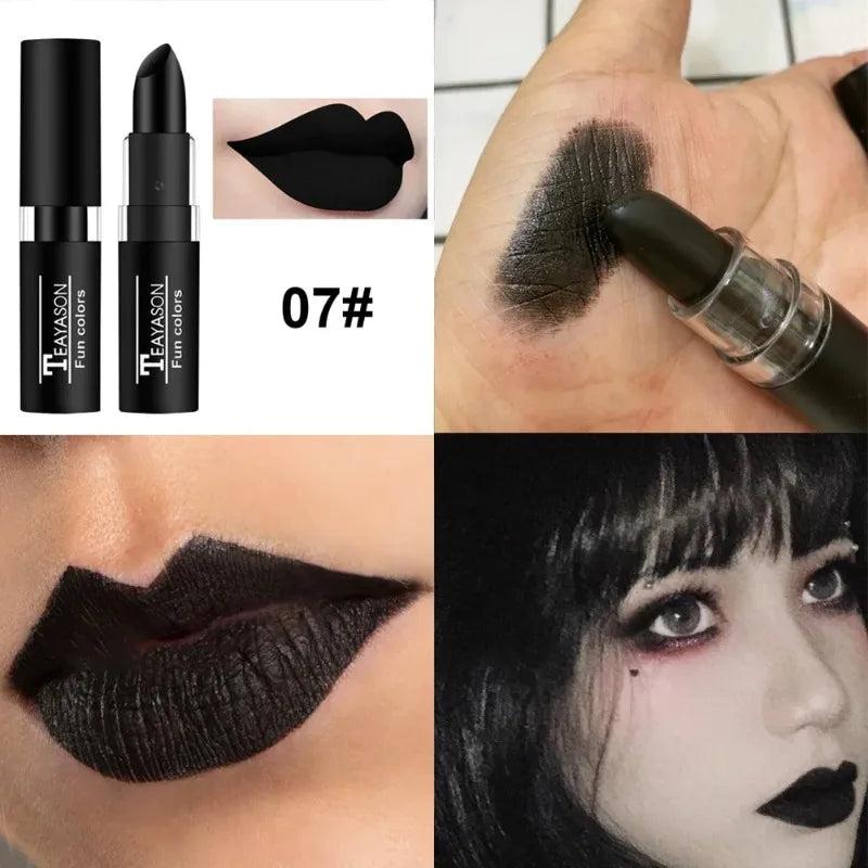 12 Colors Nude Lipstick Matte Velvety Vampire Makeup Punk Black Lip Gloss Smooth Waterproof Lasting Durable Dark Paint Cosmetics