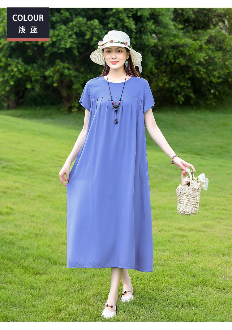 New Fashion Casual 2025 Summer Elegant Dresses For Women O-Neck Print Vintage Short Sleeve Dress Loose Women Clothing