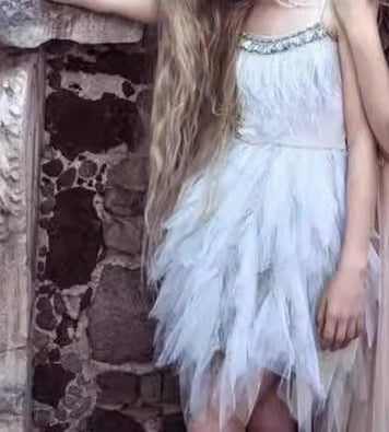 High-end Girls Tutu Dress 2026 New Summer Kids Sequin Flower Feather Slip Dresses Little Girls Princess Performance Dress