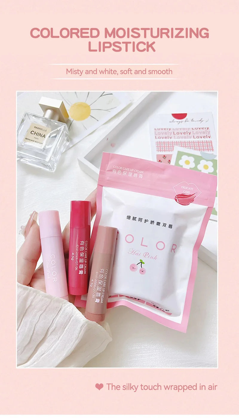 HAIPINK 3-Piece Set Tinted Moisturizing Lip Balm - Hydrating, Fade Lip Lines, Prevent Chapping
