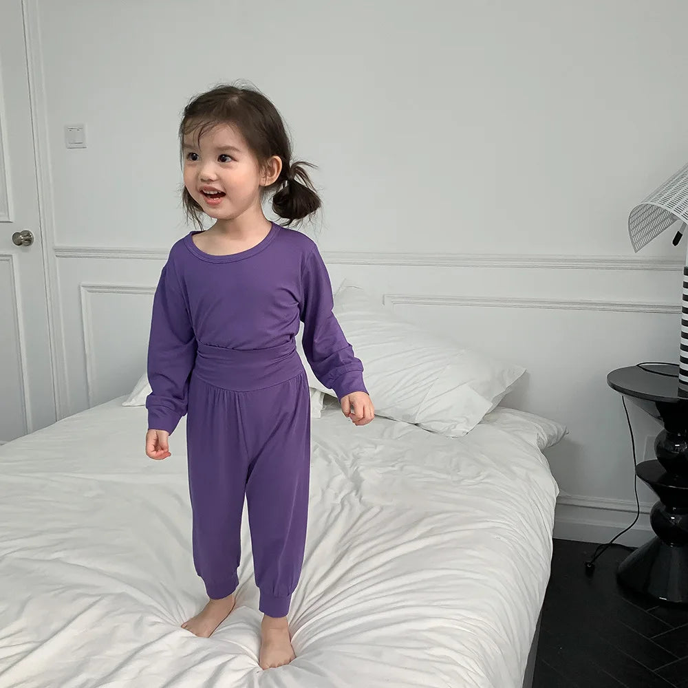 1-8T Toddler Kid Baby Boy Girl Pajamas Set Homewear 2pcs Clothes Set Long Sleeve Top High Waist Pant Suit PJ Outfit