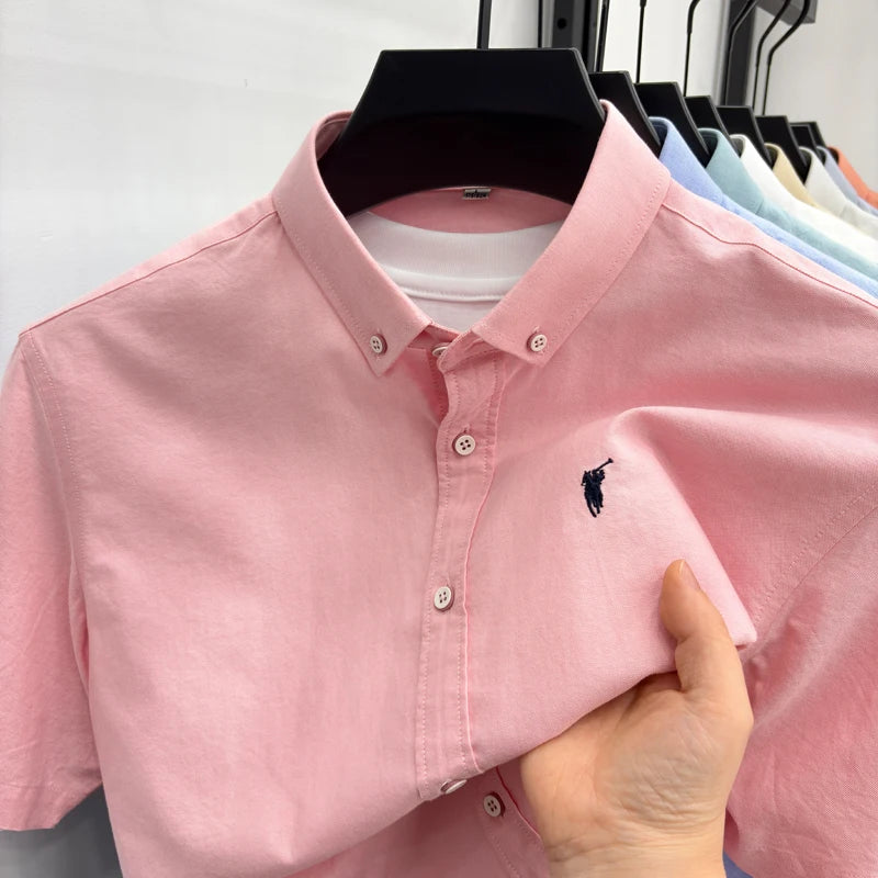 Men's Pure Cotton Short Sleeve Shirt - Casual Business Turn-Down