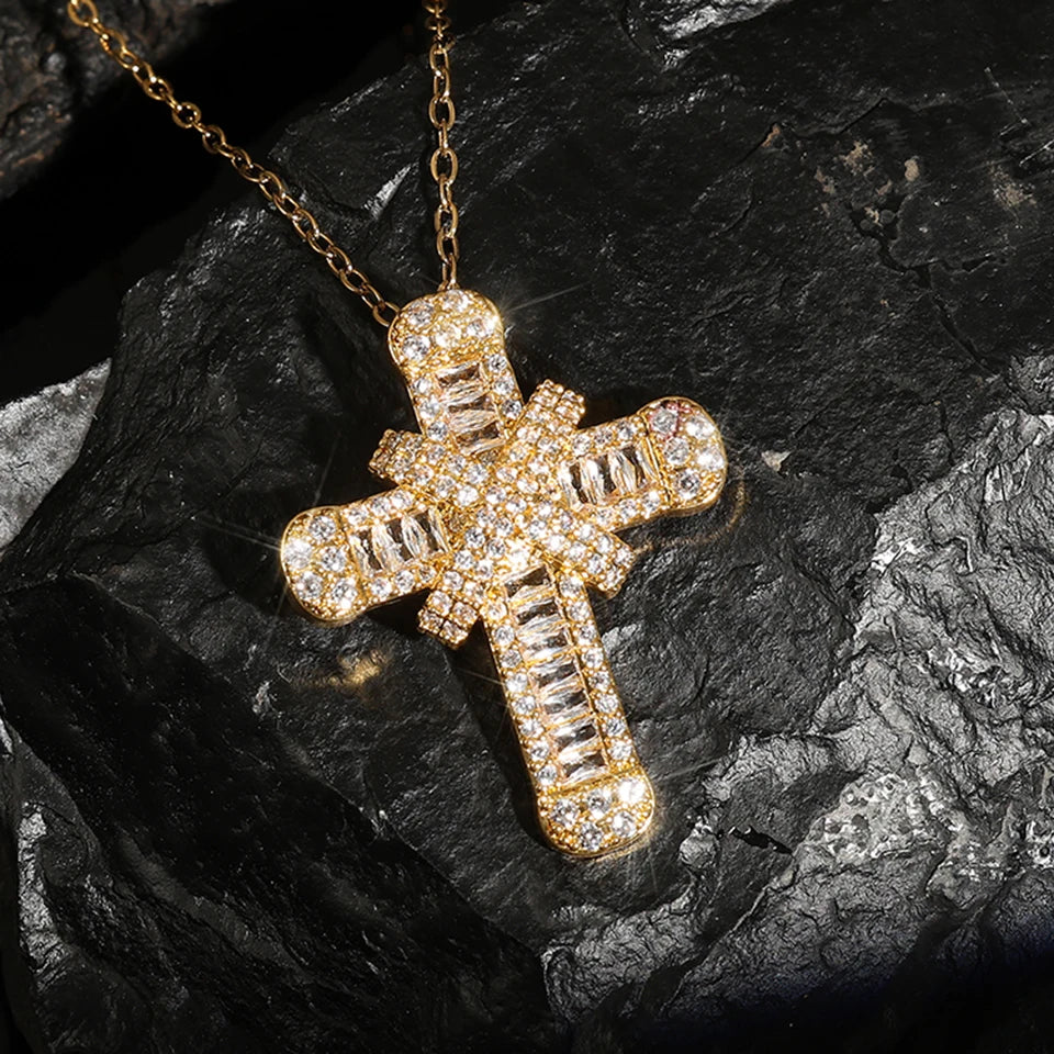 Cross Pendant Necklace Classical Sparkling CZ For Men Timeless Elegant Gift For Daily Wear