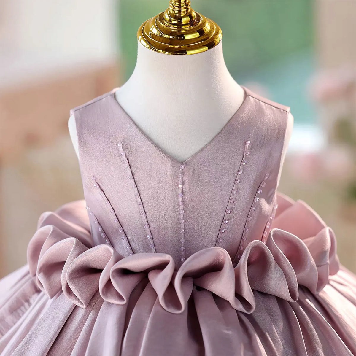 Dreamy Vow J460A Champagne Elegant Flower Girl Dress Satin Knee Length Children Wedding Birthday Holiday Party Pageant Dress