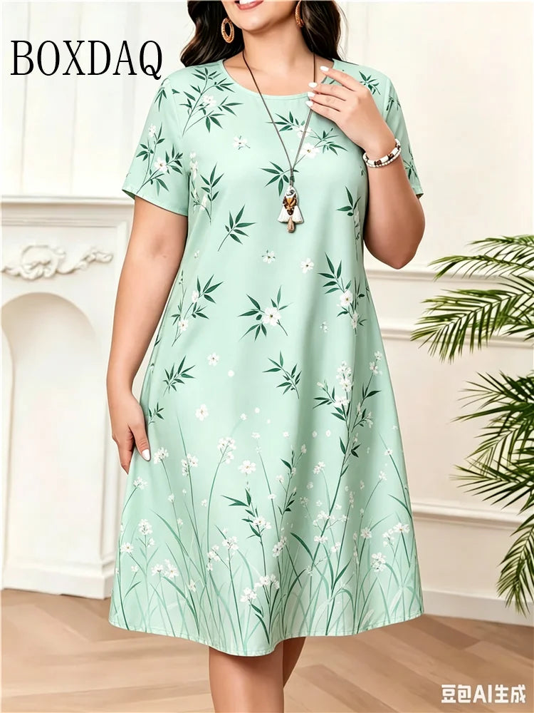 Women's Sundress Mini Dress Short Sleeve Floral Print Summer Casual O-Neck Loose Dresses Plus Size 2026 Female Clothing Vestidos