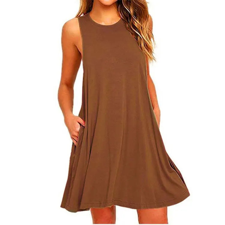 MAXAKG Women's Bohemian A-Line T-Shirt Dress - Sleeveless with Pockets