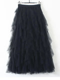 French Romantic Layered Tulle Cake Skirt, High-waisted Slimming Asymmetrical Midi Fairy Skirt
