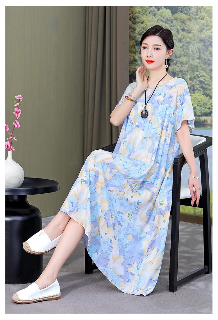 New Fashion Casual Summer Dress For Women Ladies O-Neck Print Short Sleeve Dress plus size Women Clothing