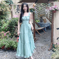 Sweet Long Dresses Beach Style Spring Summer A-line Elegant Women Dress Korean Fashion Sleeveless Ruffles Vestidos Mujer