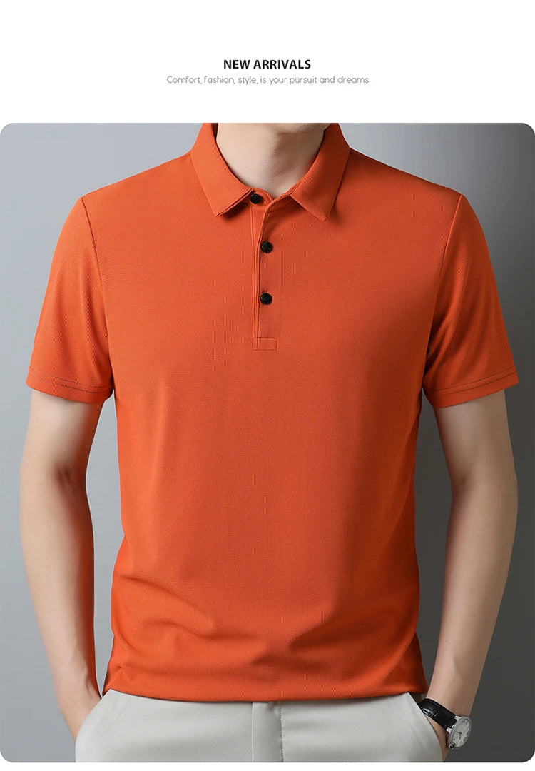 New Men's Casual Waffle Short Sleeve Polo Shirt Fashion Solid Color Top